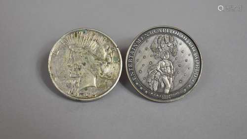 A 1923 US Silver Dollar Together with a Replica Las Vegas Do...