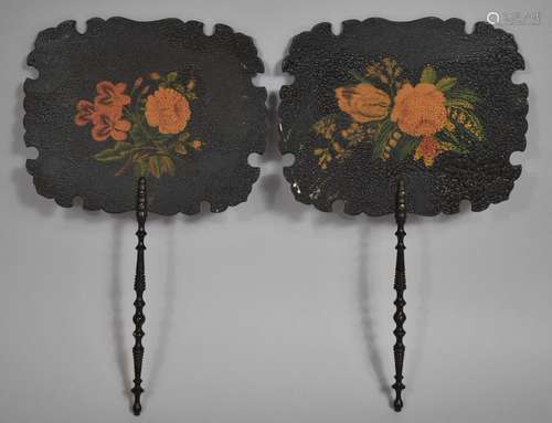 A Pair of Regency Face Screen or Fixed Fans Decorated with F...