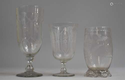 Three Pieces of 19th/20th Century Etched Glass to Comprise T...