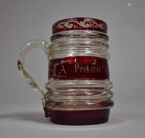 An 18th/19th Century English Glass Hand Blown Tankard of Rib...