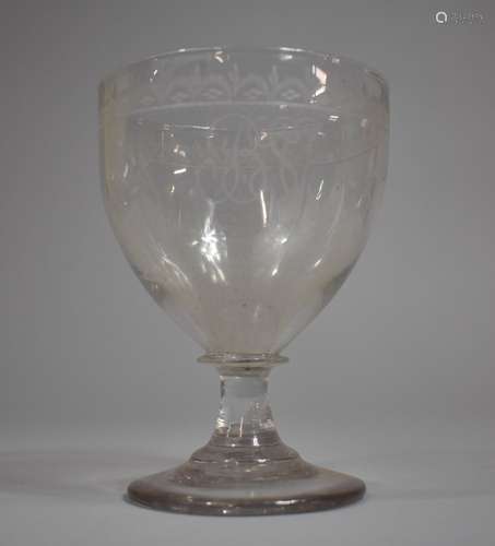 A 19th Century Glass Goblet with Floral Etched Trim and Cent...