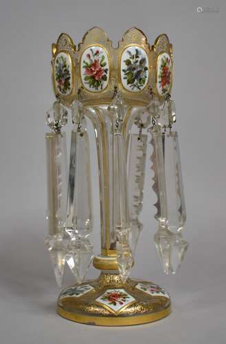 A 19th Century Bohemian Glass Lustre with Polychrome Painted...