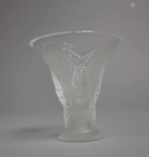 A Lalique Glass Vase of Trumpet Flared Tapered Form with Ins...