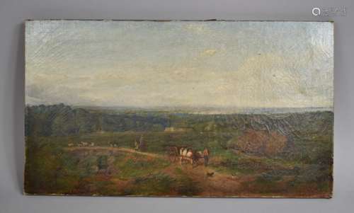 A Mounted but Unframed 19th Century Oil on Canvas, Figures, ...