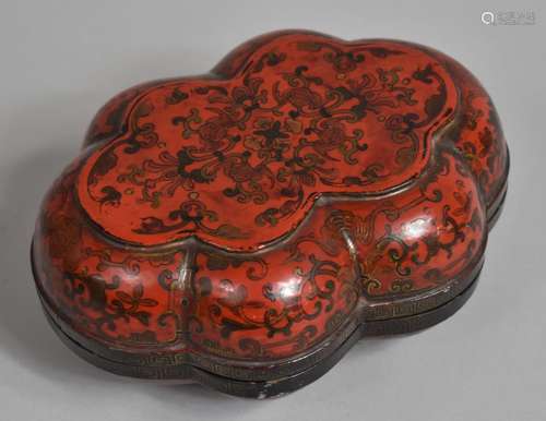 A 19th Century Lacquered Box and Cover with Scalloped Edge d...