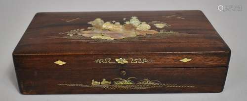 A Chinese Mother of Pearl Inlaid Rosewood Box with Figures o...