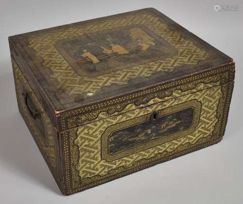 A 19th Century Chinese Export Gilt Decorated Black Lacquer F...