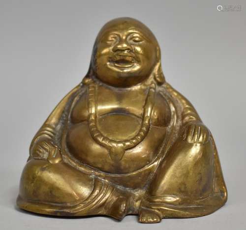 A Cast Bronze Study of Seated Budai, 9.5cms High