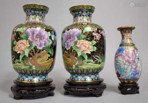 A Pair of 20th Century Chinese Cloisonne Vases on Stands Tog...