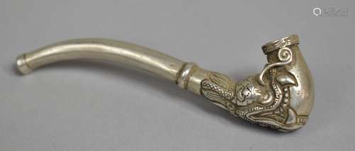 A Chinese White Metal Opium Pipe/Cheroot Holder with Stylise...