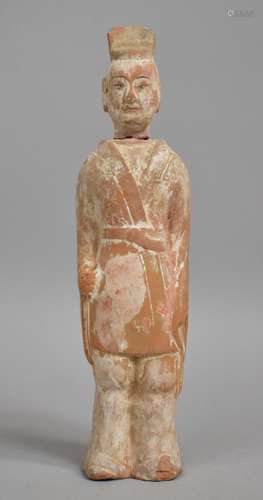 A Chinese Terracotta Tang Type Figure of Robed Gent with Tra...