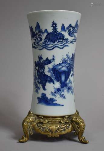 A Chinese Porcelain Blue and White Sleeve Vase decorated wit...