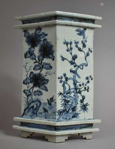 A Large Chinese Blue and White Vase of Lozenge Form. raised ...