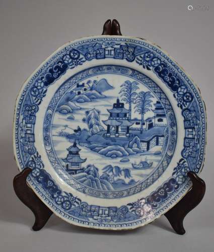 A Chinese 18th/19th century Blue and White Export Plate, Riv...