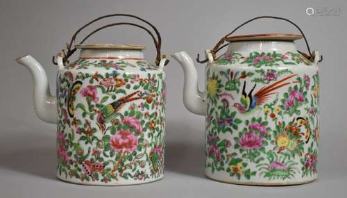 Two 19th Century Chinese Canton Export Teapots both Decorate...