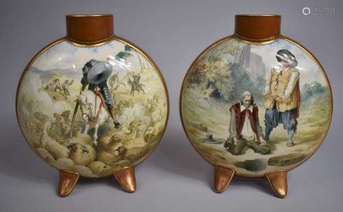 A Pair of 19th Century Doulton Hand Painted Moon Flasks, Don...