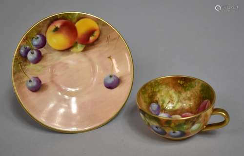 A Miniature Signed Royal Worcester Fallen Fruits Cabinet Cup...