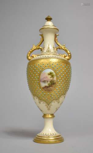 An Early 20th century Coalport Jewelled Vase having Hand Pai...