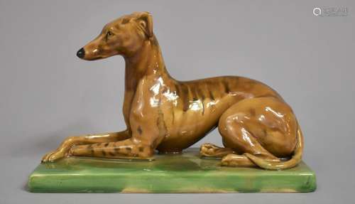 A Mintons Majolica Study of a Brindle Greyhound on Rectangul...