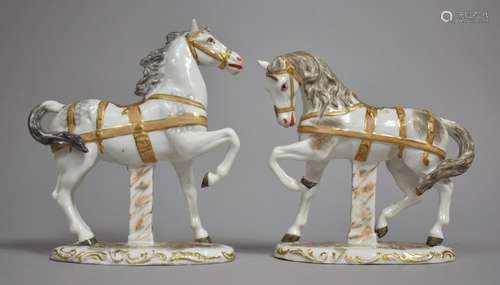 A Pair of German Porcelain Dapple Grey Horses with hand Pain...