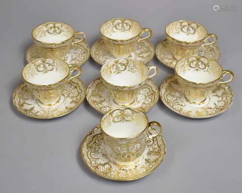 A 19th Century Porcelain Tea Set Decorated with Gilt Lacewor...