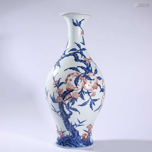 Qing - Yongzheng blue and white glazed red olive bottle