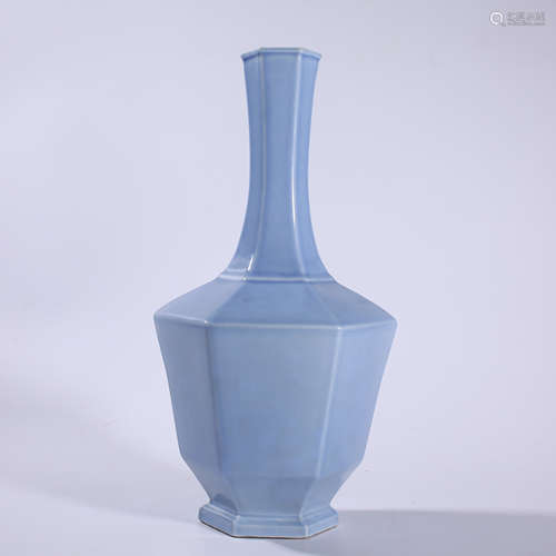 Qing - Yongzheng blue glaze six square bottle