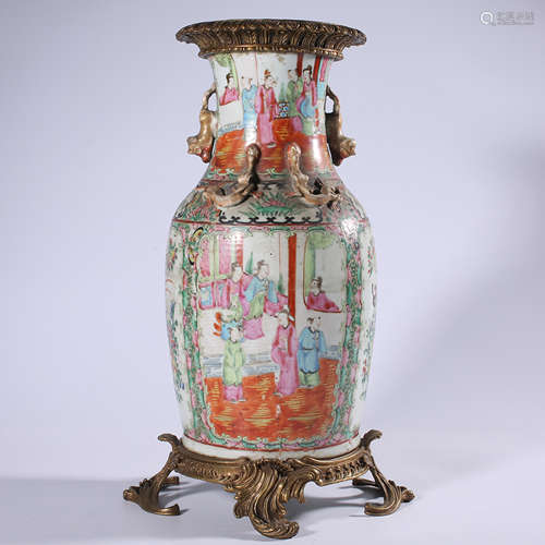 Qing - Kangxi powder enamel vase with ears