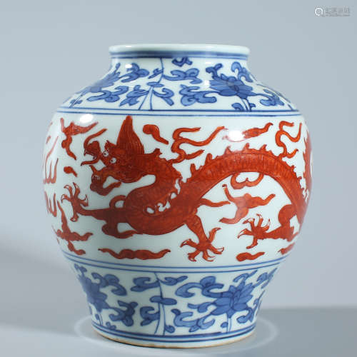 Ming - Wanli blue and white red color jar