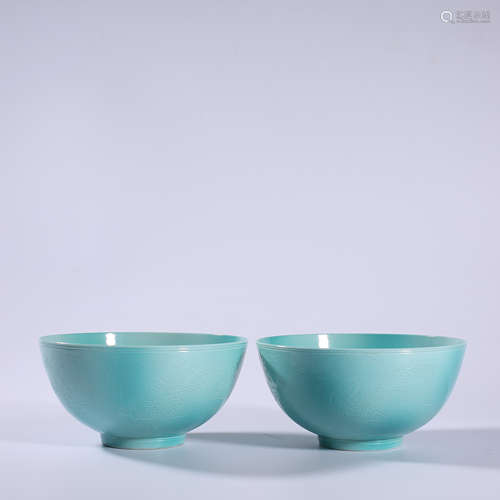 Clear - tongzhi lake aqua glazed bowl pair