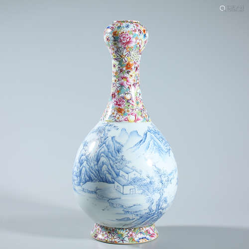 Qing dynasty - Qianlong powder enamel garlic vase