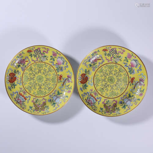 Qing - Guangxu pastel plate pair