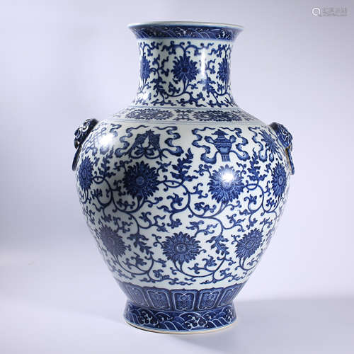 Qing dynasty - Qianlong blue and white double ear statue