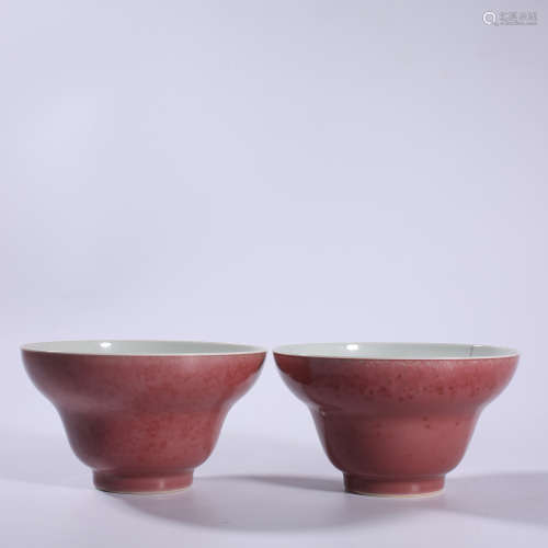 Qing - Yongzheng red glaze fold along the bowl pair