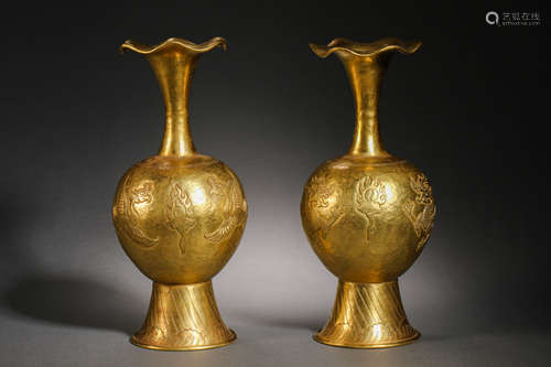 Liao dynasty gilt dragon and phoenix bottle