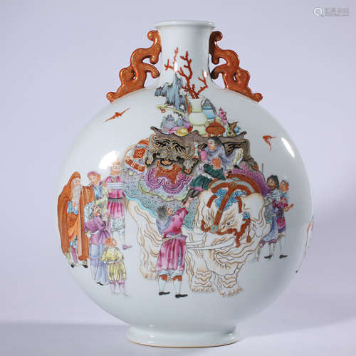 Qing - Qianlong powder enamel flat vase