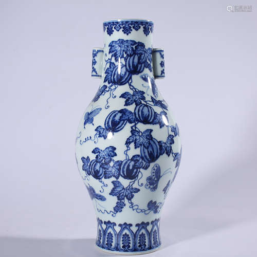 Qing - Yongzheng blue and white vase with two ears