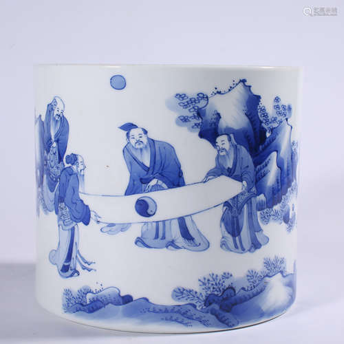 Qing - Kangxi blue and white pen holder