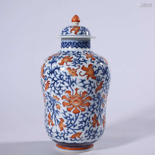 Qing dynasty - Qianlong blue and white red pot with lid