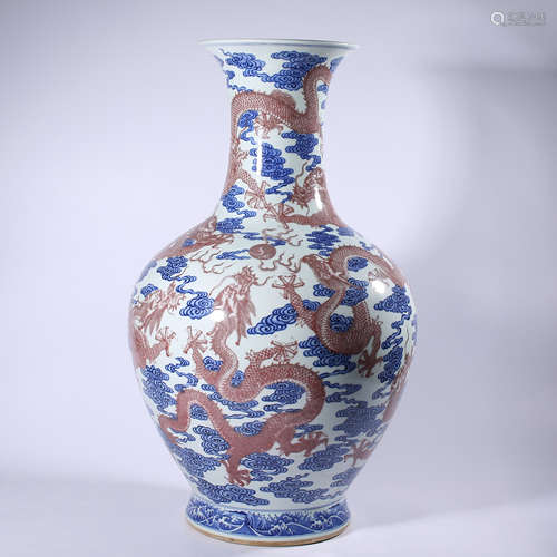 Qing - Kangxi blue and white glazed red vase