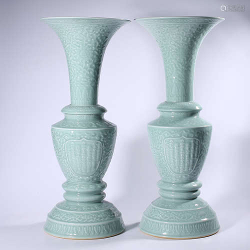 Qing - Qianlong blue glaze flower gu pair