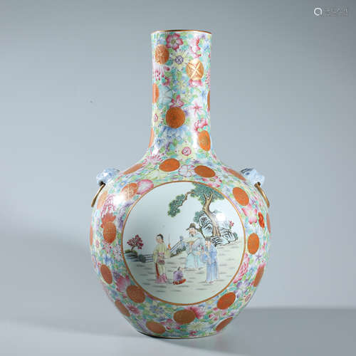 Qing - Qianlong powder enamel globe vase