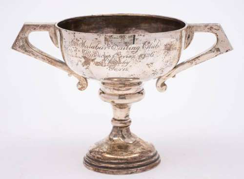 A George V silver twin handled trophy cup, makers mark worn,...