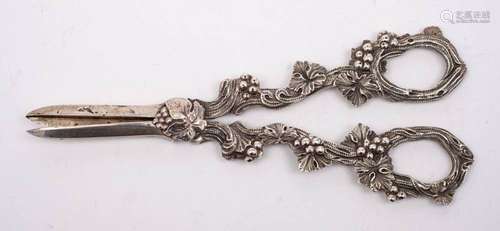 A pair of Edward VII silver grape shears, maker William Hutt...