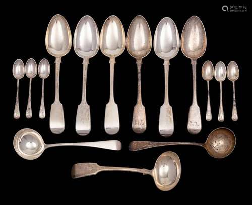 A set of four Victorian silver Fiddle pattern tablespoons, m...