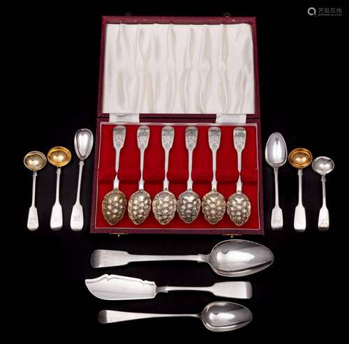 A set of six Victorian provincial silver berry teaspoons, ma...