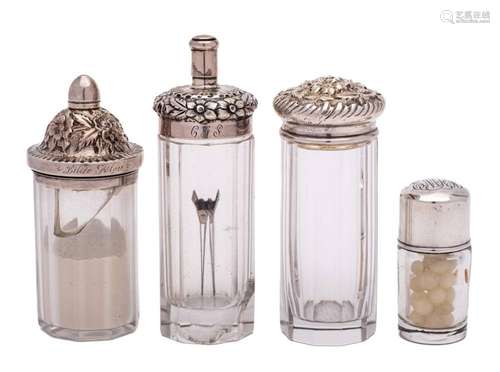 Four American Sterling silver mounted dressing table jars, v...