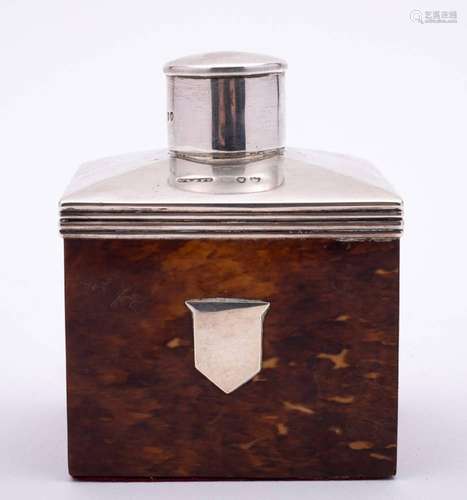 A Victorian tortoiseshell and silver mounted tea caddy, make...