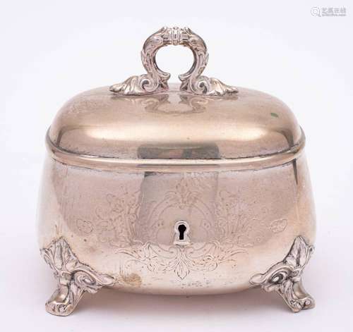 A German silver tea caddy, stamped marks: monogrammed and da...