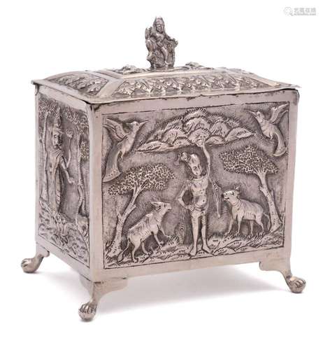 An Indian silver tea caddy: of rectangular outline, with sha...